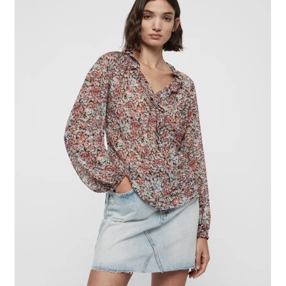 ALLSAINTS Nylah Wilde Top Floral Ruffle Blouse Woman's Size Large